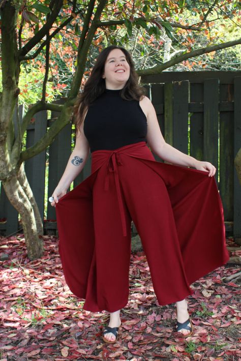 Winslow Culottes, Wrap Pants Pattern, Culottes Pattern, Wrap Skirt Pattern, Thai Pants, Trousers Pattern, Fun Tie, Split Pants, Wrap Pants