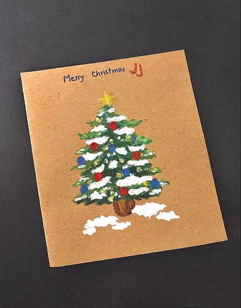 Simple Christmas Card Oil Pastel Christmas Tree, Oil Pastel Art Christmas, Christmas Oil Pastel Art, Oil Pastel Christmas, Chrismas Cards, Diy Drawing, Round Robin, Oil Pastel Paintings, Christmas Card Art