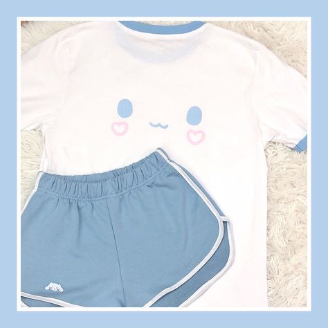 Original Design Cute Girl Women White Puppy Head Embroidery Summer Sports Set White Short Sleeve T-Shirt & Sky Blue Shorts Description Material: Polyester Colors: Blue & White Package include: 1 shirt and 1 shorts Measurement: Shirt S  Length 66cm  Chest 98cm M  Length 68cm  Chest 102cm L  Length 70cm   Chest 108cm XL  Length 72cm   Chest 110cm Shorts S: Length: 40cm  Thigh: 62cm  Hips: 100cm M: Length: 42cm  Thigh: 64cm  Hips: 102cm L: Length: 44cm  Thigh: 66cm  Hips: 104cm XL: Length: 46cm  Th Kuromi Pattern, Sanrio Clothes, White Puppy, Gym Suit, Cute Pajama Sets, Summer Suit, Sanrio Cinnamoroll, White Puppies, Cute Pajamas