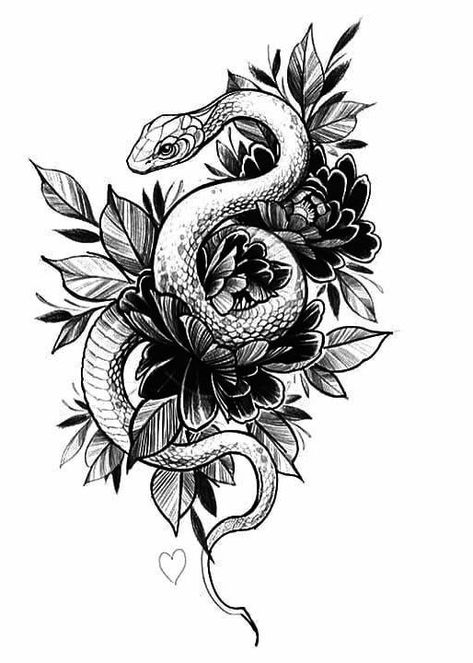 Snake And Flowers, A Snake, Tattoo Designs, Drawings, Flowers