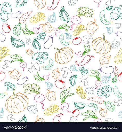 Vegetable Design, Vegetable Illustration, Doodle Background, School Murals, Vegetable Prints, Seamless Pattern, Painted Rocks, Digital Paper, Seamless Patterns