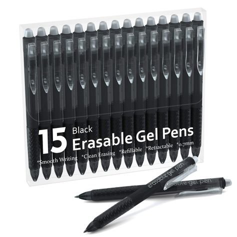 PRICES MAY VARY. 【Erasable and Retractable】: Each gel pen is fitted with eraser at the top end and retractable by pressing the side clip down .They write like gel pens and erase like pencils(Please erase after the ink has dried completely),you can use them smoothly without worrying about any mistakes ,just erase errors out with the rubber at the top of pen ,no residue and no damaging documents! 【QUANTITY】: Lineon 15 Pack Black Erasable Gel Pen set contains 15 pens, all with black erasable ink . Frixion Erasable Pens, Writing Planner, Erasable Gel Pens, Invisible Ink, Gel Pens Set, White Pen, Gel Ink Pens, Crossword Puzzles, White Gel Pen