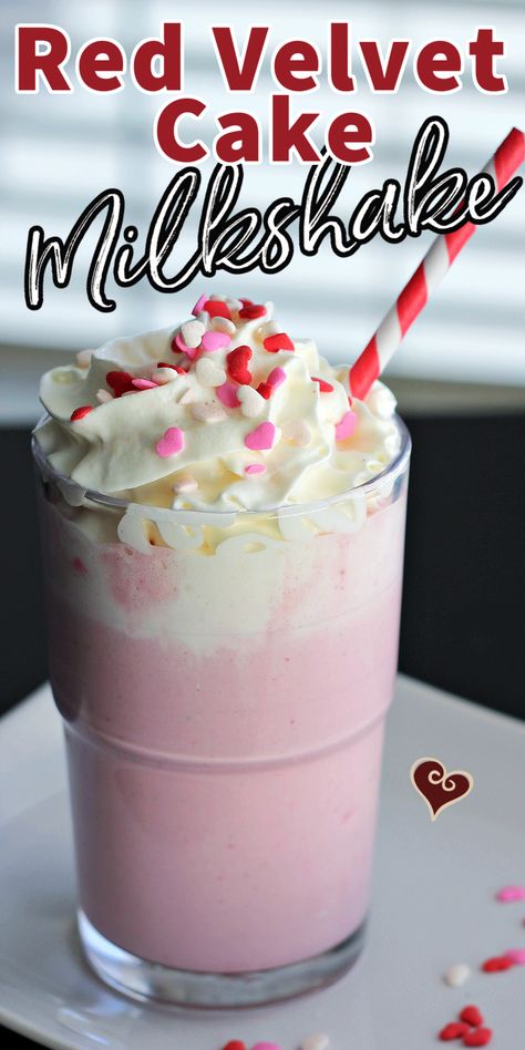 This RED VELVET CAKE MILKSHAKE is creamy, rich and full of flavour. For a Valentine's Day dessert or yummy any day - it's absolutely delicious and simple to make! #milkshake #valentinesday #redvelvet Cake Milkshake Recipe, London Fog Recipe, Cake Milkshake, Oreo Ice Cream Sandwich, Cream Sandwich Cake, Red Velvet Desserts, The Best Carrot Cake, Best Milkshakes, Ice Cream Sandwich Cake