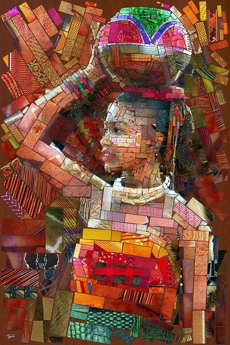 40 Exclusive Collage Portrait Art Works Charis Tsevis, Collage Portrait, Brick Art, Afrique Art, Bo Bartlett, Mosaic Murals, Girl In Water, Mosaic Artwork, Africa Art