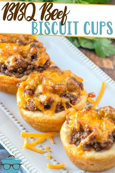 Beef Cups Muffin Tins, Bbq Cups Pillsbury, Bbq Biscuit Cups, Ground Beef Recipes For Party, Bbq Biscuits, Bbq Cups, Biscuit Cups Recipes, Bbq Hamburgers, Food Cups