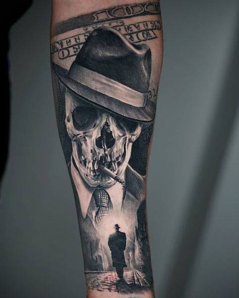 Tattoo Arm Sleeve, Evil Skull Tattoo, Black Skull Tattoo, Catrina Tattoo, Skull Sleeve Tattoos, Skull Sleeve, Gangsta Tattoos, Men Tattoos Arm Sleeve, Scary Tattoos