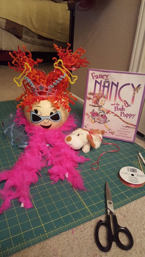 Fancy Nancy Pumpkin Decorating, Fancy Nancy Pumpkin Character, Painted Pumpkin Character Ideas, Pumpkin Character Project, Story Book Pumpkin Characters, Character Pumpkins Storybook, Book Pumpkin Character, Pumpkin Characters From Books, Fancy Nancy Pumpkin