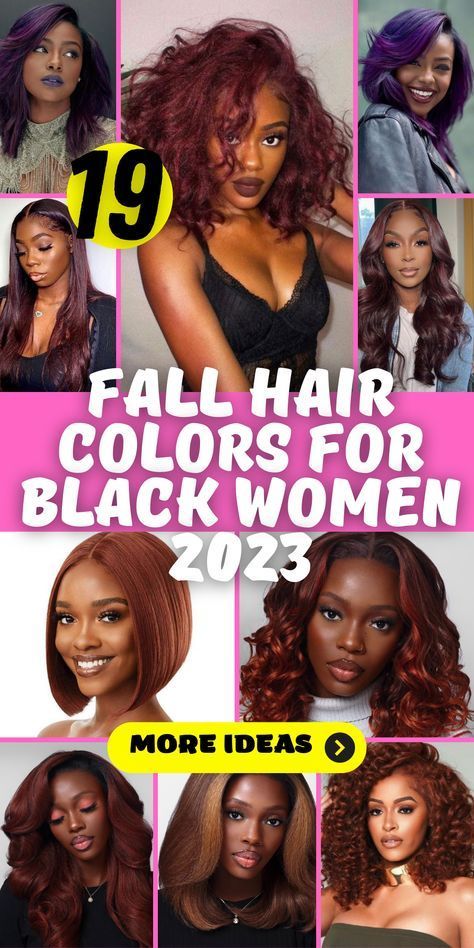 Fall Hair Colors for Black Women 2023: Transform your look this fall with the trendiest hair colors for black women. From rich autumn shades to stunning highlights, these colors will elevate your style and turn heads. Whether you have short, curly hair or long, straight locks, there's a perfect fall hair color that will suit your taste. Embrace the beauty of the season and make a bold statement with your hair. 2023 Fall Winter Hair Trends, Fall Hair Colors 2023 Black Women, Dark Skin Fall Hair Color, Fall Hair Colors For Light Skin Black Women, Bold Hair Color Black Women, Colored Naturally Curly Hair, Fall Color For Black Women, 2023 Hair Color Trends For Black Women, Fall Colored Hair Black Women