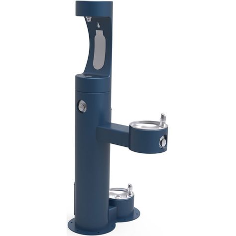 Elkay LK4420BF1UDB EZH20 26" Floor Mounted Outdoor Bi-Level Bottle Filler Combo Blue Drinking Water Solutions Bottle Filler Fountain Combo Cooler Outdoor Drinking Fountain, Bottle Filling Station, Outdoor Pedestal, Pet Station, Pet Fountain, Drinking Fountains, Fountain Feature, Cat Water Fountain, Drinking Fountain