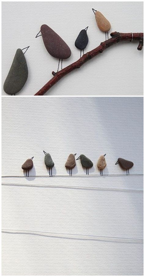 Stone art - Simple and Beautiful Stone Art Diy, Stone Ideas, Picture Wire, Bird Crafts, Stone Pictures, Art Simple, How To Make Paint, Rock Painting Art, Sea Glass Art