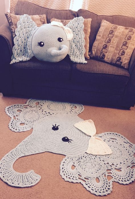 Elephant rug and pillow Crochet Pattern Crochet Elephant Pillow, Elephant Pillow Pattern, Crochet Baby Rug, Elephant Rug, Crochet Rug Patterns Free, Crochet Pillow Patterns Free, Crochet Elephant Pattern, Elephant Pillow, Crochet Nursery