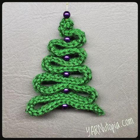 12 Days of Christmas: Winding Ribbon Tree Ornament - Photo Tutorial - YARNutopia by Nadia Fuad YARNutopia by Nadia Fuad Crochet Ribbon Christmas Tree, Crochet With Beads, Stockings Diy, Crochet Christmas Trees Pattern, Foundation Half Double Crochet, Ribbon Tree, Crochet Ornament Patterns, Crocheted Christmas, Crochet Tree