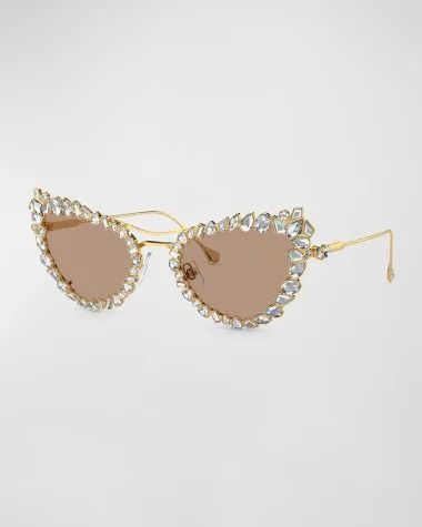 D4TCJ SWAROVSKI Crystal-Embellished Golden Metal Cat-Eye Sunglasses Golden Sunglasses, Pretty Sunglasses, Metal Cat, Sisley Paris, Beauty Event, Sunglasses For Women, Designer Sunglasses, Manolo Blahnik, Cat Eye Sunglasses