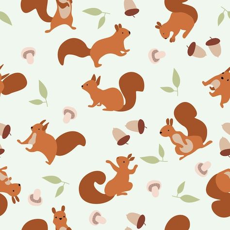 Squirrel Kawaii, Squirrel Pattern, Squirrel Illustration, Bulletin Journal, Flat Illustration, Squirrels, Vector Photo, Seamless Pattern, Premium Vector