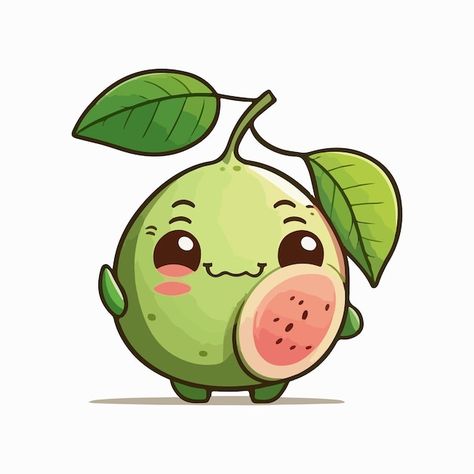 Vector cute guava cartoon style | Premium Vector #Freepik #vector #guava #guava-fruit #fruit-slice #exotic-fruits Guava Logo, Guava Images, Chibi Fruit, Guava Drawing, Fruit Animation, Guava Vector, Fruits Cartoon, Guava Jam, Strawberry Guava