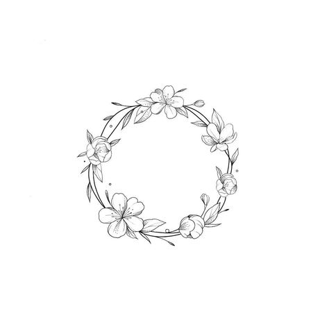 Flower Crest Tattoo, Circle Of Flowers Tattoo, Circle Vine Tattoo, Floral Circle Drawing, Floral Circle Tattoo, Floral Wreath Tattoo, Flower Crown Tattoo, Circle Tattoo Design, Wreath Tattoo