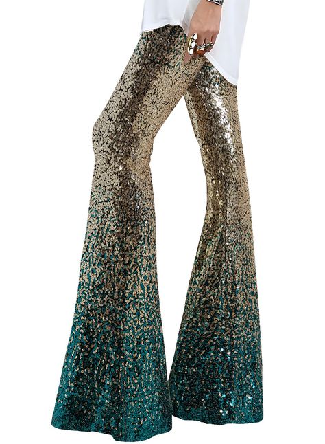 PRICES MAY VARY. Material: Sequins + Lining.This sequin floral trouser is made of high quality full sequins covered for a beautifully embellished with a soft lined for that perfect balance. This extraordinary pair of flare pants features an elastic, stretchy waistband that allows for comfortable wear. Has a relaxed, wide leg fit that is perfect for long hours, day or night! This style of pant is very dazzling, whether it is walking in the street under the sun, or sitting under the neon lights ca 1970s Chic Fashion, Mardi Gras Gala Dress, Womens 70s Outfits Party, Disco Womens Fashion, Womens Disco Outfit, Motown Theme Party Outfit Women, 70s Party Fashion, 70s Disco Fashion Women, Disco Themed Party Outfit