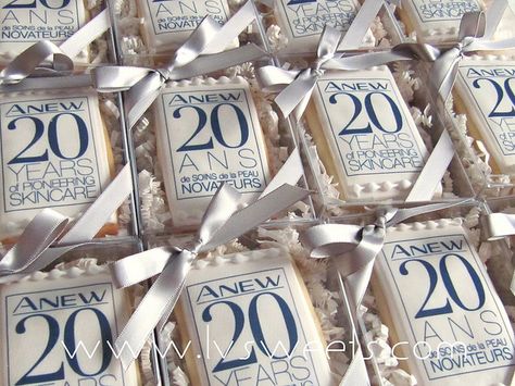 Corporate cookies - Avon by L sweets, via Flickr Corporate Cookies, Ice Cookies, Cake Pop Displays, Art Business Cards, Cookie Business, Gourmet Cupcakes, Cookie Company, Cookie Favors, Anniversary Event