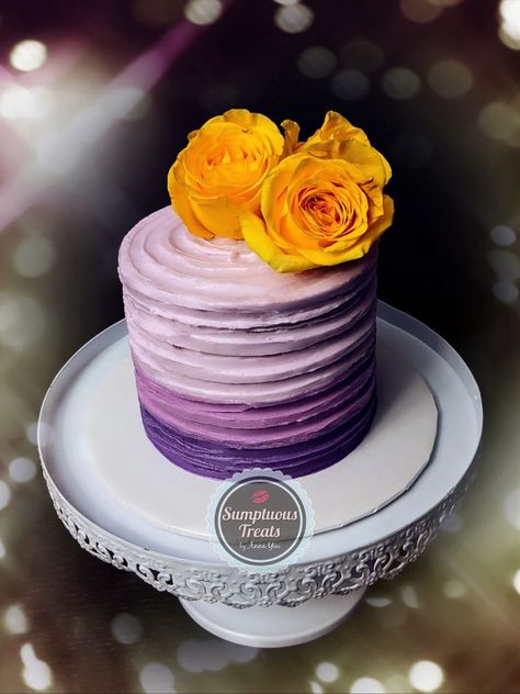 Purple Ombré Palette Knife Stripes #purpleombrecake #vegancake #dairyfreecake #paletteknifestripes #dairyfreebuttercream #vegancream #buttercreamcakes #ombrecakes #purpleandyellow #customcakes #torontocakeshop #torontocakes #vegancakes #eggfreecakes #cakes www.instagram.com/sumptuoustreats Fondant Cakes, Palette Knife, Cupcake Cookies, Custom Cakes, Fresh Flowers, Fondant, Stripes, Cake, Purple