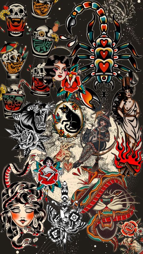 Been loving the look of traditional tattoos recently and wanted to create a cheeky wallpaper to share with you all🎨🖼️ Tattoo Traditional, Traditional Tattoos, Traditional Wallpaper, Traditional Tattoo, Dark Art, Art Boards, To Create, To Share, Tattoos