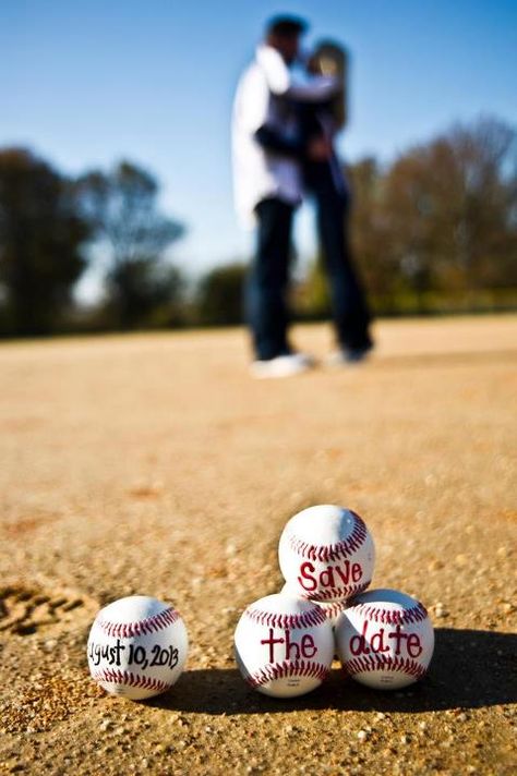 cute Baseball Engagement Photos, Softball Wedding, Baseball Engagement, Baseball Couples, Baseball Wedding, Sports Wedding, Memories Photography, Engagement Announcement, Engagement Poses