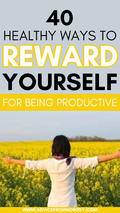 40 healthy reward ideas that you can use to motivate yourself, ranging from free rewards for daily use, to bigger rewards for when achieve important goals. Use the psychological trick of dangling a "reward" for completing tough goals and tasks. If you find it difficult to self-motivate, why not use one of these 40 ways to reward yourself to motivate yourself to complete your goals. Reward yourself | Achieve your goals | Reaching goals | Motivate yourself | Good rewards to give yourself Healthy Rewards Motivation, Self Rewards List, Rewarding Yourself Ideas, Things To Reward Yourself With, Reward For Myself, Free Rewards For Adults, How To Reward Yourself For Studying, Habit Reward Ideas, Rewards For Adults Ideas