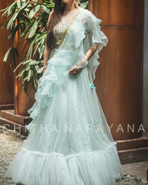 Raffle Design Dupatta, Ice Blue Lehenga, Tulle Lehenga, Indian Wedding Gowns, Reception Dresses, Choli Dress, Wedding Lehenga Designs, Lehnga Dress, Blue Lehenga