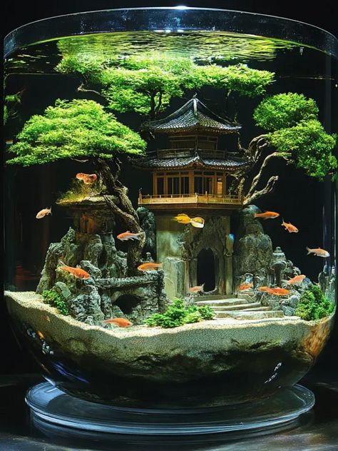 Small Aquarium Design Ideas and Themed Aquarium Ideas. Asian Aquarium Ideas, Aquarium Set Up, Small Aquarium Design, Themed Aquarium, Aquarium Design Ideas, Creator Hub, Unique Fish Tanks, Aquascaping Ideas, Aquarium Aesthetic