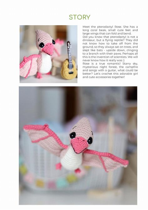 CROCHET PATTERN PTERODACTYL ROSE Pterodactyl Crochet Pattern, Crochet Pterodactyl Free Pattern, Amigurumi Pterodactyl, Crochet Pterodactyl, Tutorial Amigurumi, Night Forest, Sailor Mercury, Sailor Venus, Sailor Mars