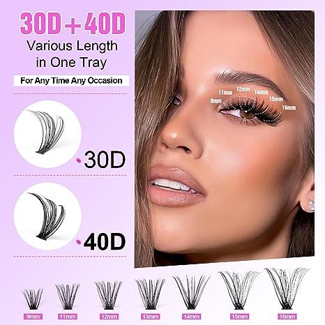 DIY Lash Extension Kit 280pcs Individual Lashes Cluster D Curl Eyelash Extension Kit 30D 40D 9-16mm Mix Lash Clusters with Lash Bond and Seal and Lash Applicator Tool for Self Application at Home (30D+40D-0.07D-9-16MIX KIT) Cluster Eyelash Extensions, Lash Tweezers, Lash Extension Kit, Cluster Eyelashes, Lash Clusters, Eyelash Extension Kits, Diy Lash Extensions, Diy Eyelash Extensions, Curling Eyelashes