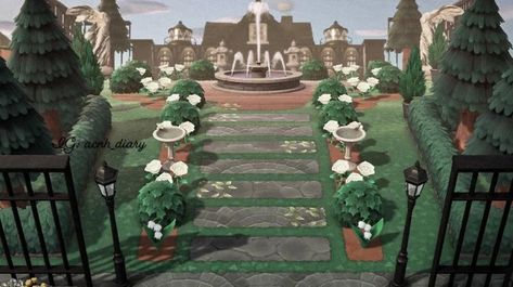 Animal Crossing Enterence Ideas, Acnh Enterance Ideas, Acnh Layout, Garden Castle, City Core, Stone Staircase, Bug Images, Ac New Leaf, Animal Crossing Guide