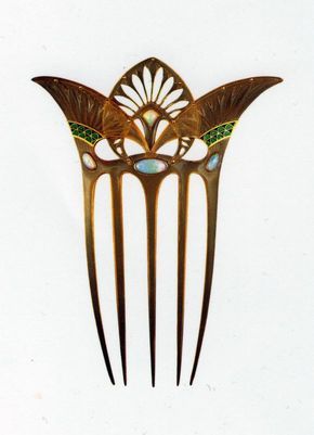 Georges Fouquet, 1862 -1957 | Hair Comb. Bone, wood, opal, gold, enamel circa - 1900. Art Nouveau Hair, Antique Hair Combs, Art Deco Hair, Bijoux Art Nouveau, Vintage Hair Combs, Hair Adornments, Art Nouveau Jewelry, Hair Ornaments, Gold Enamel