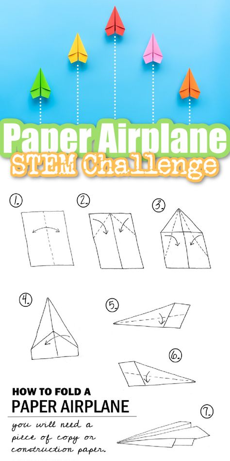 Paper Plane Challenge, Paper Plane Stem Challenge, Paper Airplanes For Preschoolers, How To Fold A Paper Aeroplane, Folding Paper Airplanes, Paper Airplane Activities, How To Fold Paper Airplanes For Kids, Paper Airplane Instructions Printable, Paper Airplane Stem Challenge