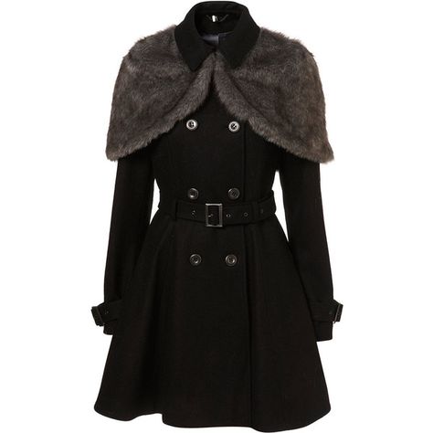 Skirted Faux Fur Capelet Coat (385 BRL) ❤ liked on Polyvore featuring outerwear, coats, jackets, casacos, coats & jackets, women, faux fur cape coat, double breasted cape, double breasted cape coat and fake fur cape Capelet Coat, Fur Capelet, Fur Cape, Old Fashion Dresses, Fashion D, Jackets Women, Fake Fur, Topshop Outfit, Faux Fur Coat