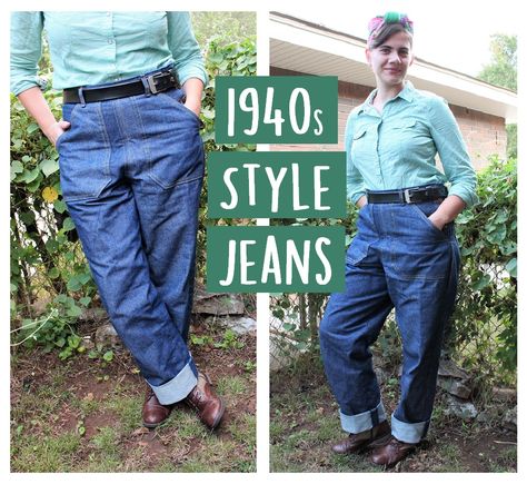 1950s Women's Jeans, 1940s Jeans, Outfit 50s, Rockabilly Jeans, Walking Clothes, Vintage Teacher, 1940s Fashion Women, 1940s Looks, Jeans Pattern