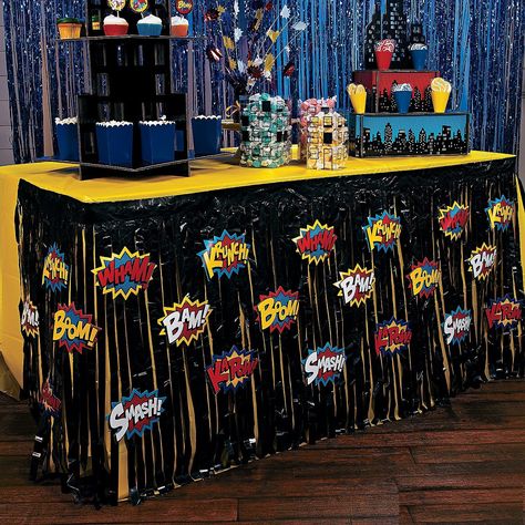 Amazon.com: Superhero Super Hero Table Skirt Party Decoration - 29"H x 108"W: Toys & Games Marvel Baby Shower, Avengers Birthday Party Decorations, Villains Party, Marvel Birthday Party, Superhero Baby Shower, Superhero Decorations, Marvel Party, Superhero Halloween, Avenger Birthday Party