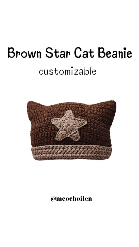 #slowfashion #crochet #art #etsy #smallbusiness #y2k #fairycore #stargirl Beenie Hat, Cat Ears Hat, Cat Eared Beanie, Cat Beanie, Brown Cat, Cat Hat, Crochet Cat, Skull Cap Beanie, Cat Ears