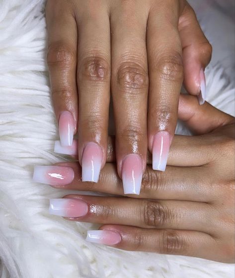 Solar Pink And White Nails Ombre, Light Pink Ombre Nails Coffin, Hombre Nails Ombre Pink And White, Acrylic Pink And White Nails, Solar Pink And White Nails, Pink And White Nails Acrylic, Light Pink Ombre Nails, Ombre White Nails, White And Pink Ombre Nails