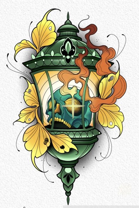 Neo Traditional Umbrella Tattoo, Neo Traditional Illustration, Neo Traditional Lantern Tattoo, Neotrad Lantern, Neo Traditional Flash Tattoo, Neo Traditional Leaves, Neo Traditional Drawing, Traditional Tattoo Chest, Neo Traditional Tattoo Design Sketches