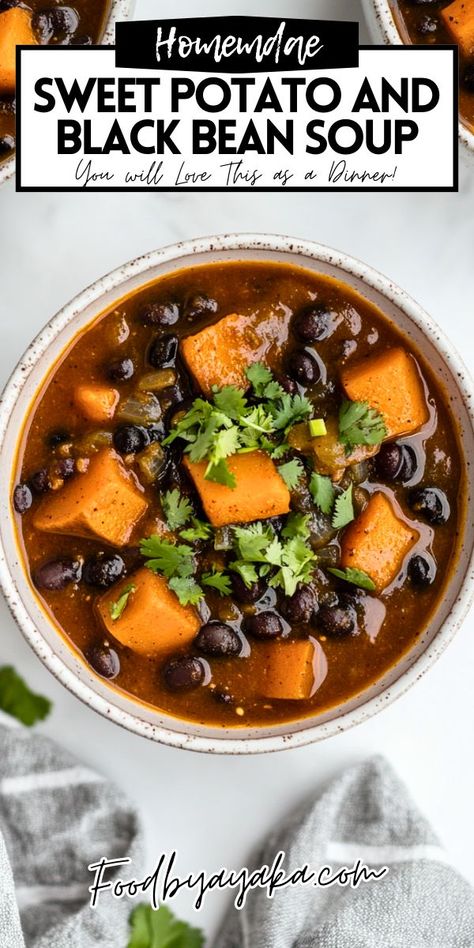 Bowl of sweet potato and black bean soup, a hearty and festive option for holiday meals. Sweet Potato Vegetable Soup, Christmas Dinner Soup, Christmas Soup Recipes, Holiday Soup, Dinner Soup Recipes, Winter Flavors, Holiday Soups, Sweet Potato And Black Bean, Christmas Soup