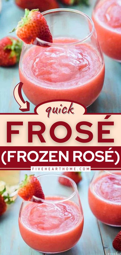 Frosé {Frozen Rosé} Rose Drinks, Wine Slushie Recipe, Frosé Recipe, Frozen Drinks Alcohol, Wine Slushies, Rose Drink, Frozen Drink Recipes, Frozen Cocktail Recipes, Frozen Rose