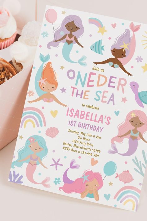 Mermaid Under The Sea Oneder The Sea 1st Birthday Invitation Oneder The Sea 1st Birthday, Oneder The Sea, Magical Birthday, 1st Birthday Party Invitations, Mermaid Under The Sea, 1st Birthday Invitation, 1st Birthday Invitations, 1st Birthday Parties, Under The Sea