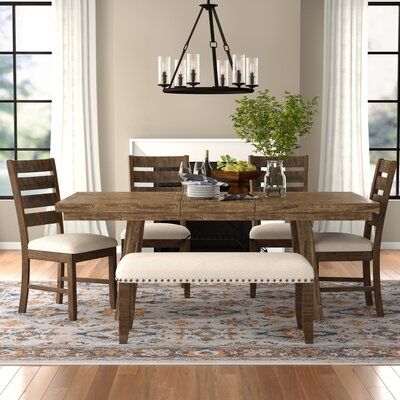 Three Posts™ Sitting down for a meal doesn’t always have to be so stuffy and formal, this five piece dining set is perfect for a casual meal with family or a night in with friends playing board games. This manufactured wood dining set is a great addition to traditionally styled aesthetics, and includes one rectangular table with an included leaf to further extend the table, four matching chairs, and a matching bench. The table measures 78'' L x 42'' W x 30'' H when fully extended. This set requi Dining Table Height, Breakfast Nook Dining Set, Nook Dining Set, Friends Playing, Farmhouse Dining Room Table, Solid Wood Dining Set, Counter Height Dining Table, 7 Piece Dining Set, Kitchen Dining Sets