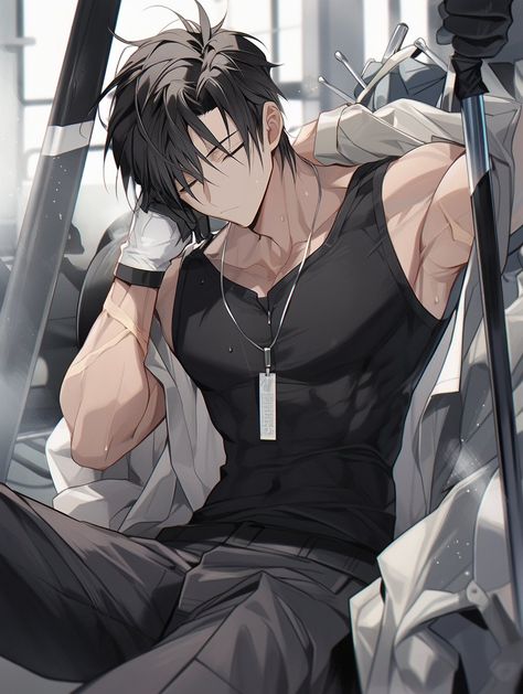 Trap Anime Guy Oc, Anime Guy Shirt Less, Anime Guy Mechanic, Average Anime Guy, Hot Anime Male Character Art, Anime Boy Poses Reference Base, Hot Anime Male Character Fanart, Blind Anime Guy, Tan Anime Guy