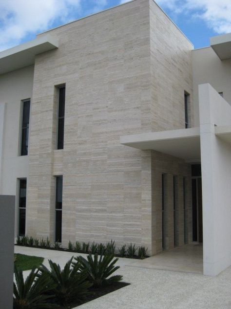 Stone Cladding Exterior, Modern Facades, Travertine Wall, Exterior Wall Materials, Exterior Wall Cladding, Exterior Wall Tiles, Exterior Tiles, Stone Wall Design, External Cladding