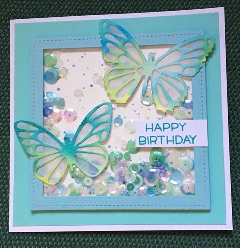 Get Well Shaker Cards, Butterfly Shaker Card, Shaker Greeting Cards, Shaker Birthday Cards Diy, Faker Shaker Cards, Birthday Shaker Card Ideas, Handmade Shaker Cards, Shaker Cards Ideas Handmade, Shaker Birthday Cards