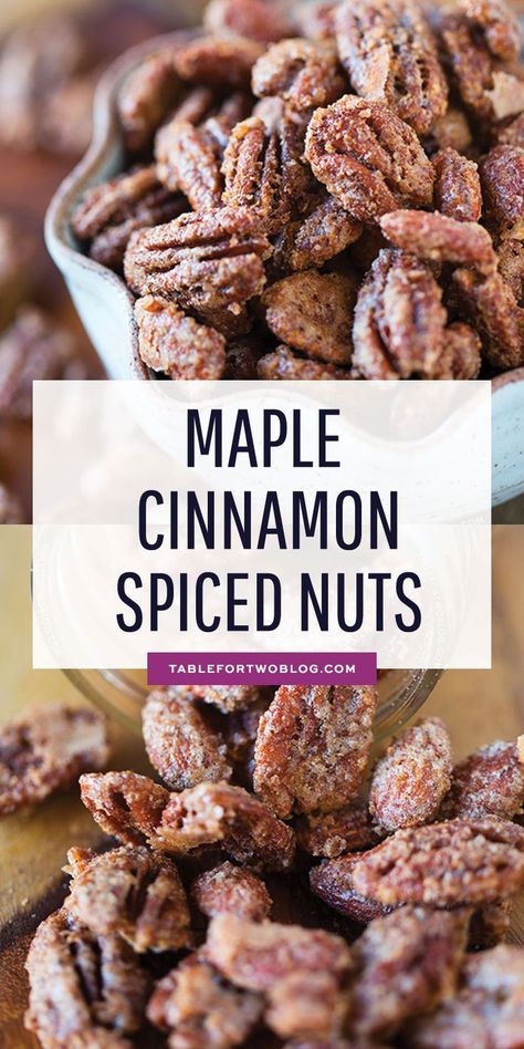 Maple Cinnamon Spiced Nuts are perfect for holiday gift giving! Recipe on tablefortwoblog.com #giftgiving #holidaynuts #holidaygift #ediblegift #maplecinnamon #spicednuts Spiced Nuts Recipe, Gift Giving Ideas, Table For Two, Nut Recipes, Roasted Nuts, Pecan Recipes, Snack Mix, Pressure Cooking, Food Gifts