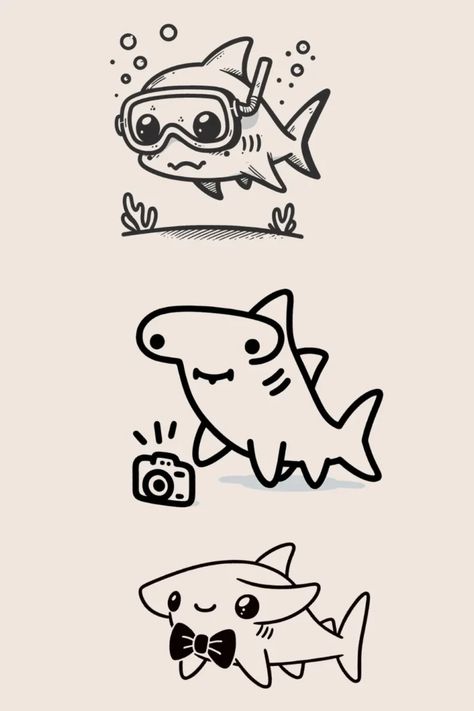 Dive into 35+ easy and cute hammerhead shark drawing ideas perfect for beginner artists and kids. Get inspired to create adorable drawings of these unique sea creatures today! Shark Art Cute, Easy Shark Drawing, Sea Animal Drawings, Hammerhead Shark Drawing, Cute And Easy Drawings, Sealife Drawing, Shark Drawing Easy, Shark Doodle, Cute Giraffe Drawing