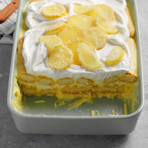 Lemony Limoncello Tiramisu — Taste of Home Limoncello Cake Recipe, Limoncello Tiramisu, Limoncello Cake, Recipe Using Lemons, Lemon Tiramisu, Candied Lemon Peel, Moist Lemon Cake, Mango Cake, Italian Dessert