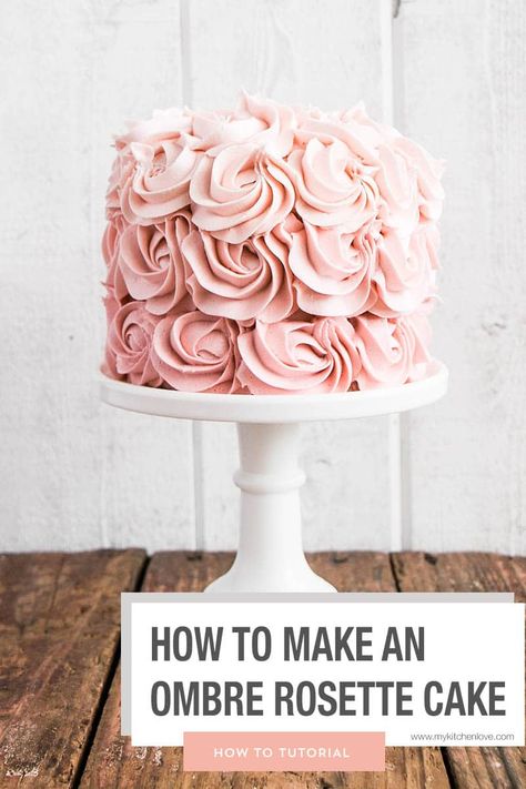 How to make an Ombre Rosette Cake in simple easy steps. #cake #howtodecoratecake #rosettecake Ombre Rosette Cake, Cake Tips, Baking Hacks, Rhubarb Cake, Rosette Cake, Bakery Cake, Easy Meal Ideas, Fruitcake Recipes, La Food